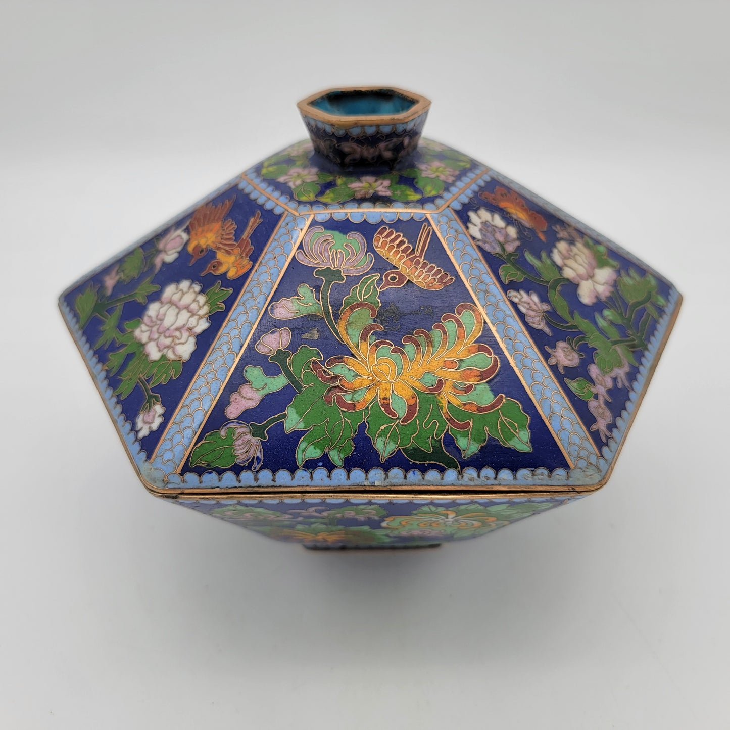 Chinese Cloisonne Hexagon Lidded Bowl