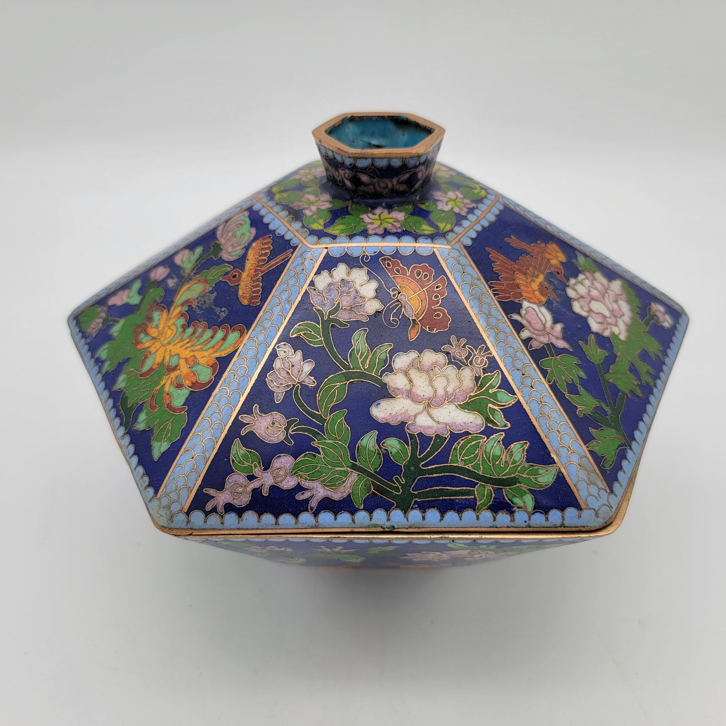 Chinese Cloisonne Hexagon Lidded Bowl