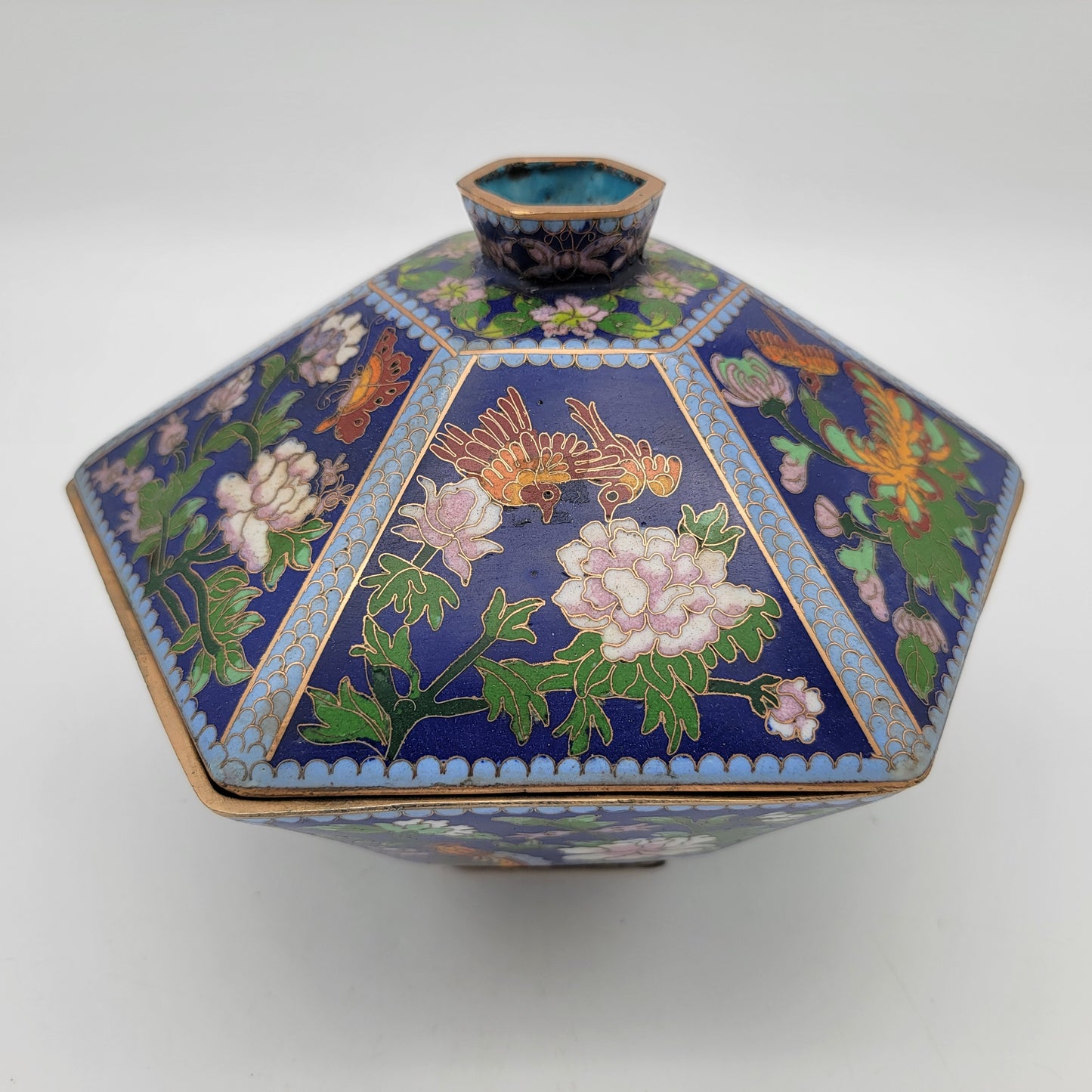 Chinese Cloisonne Hexagon Lidded Bowl