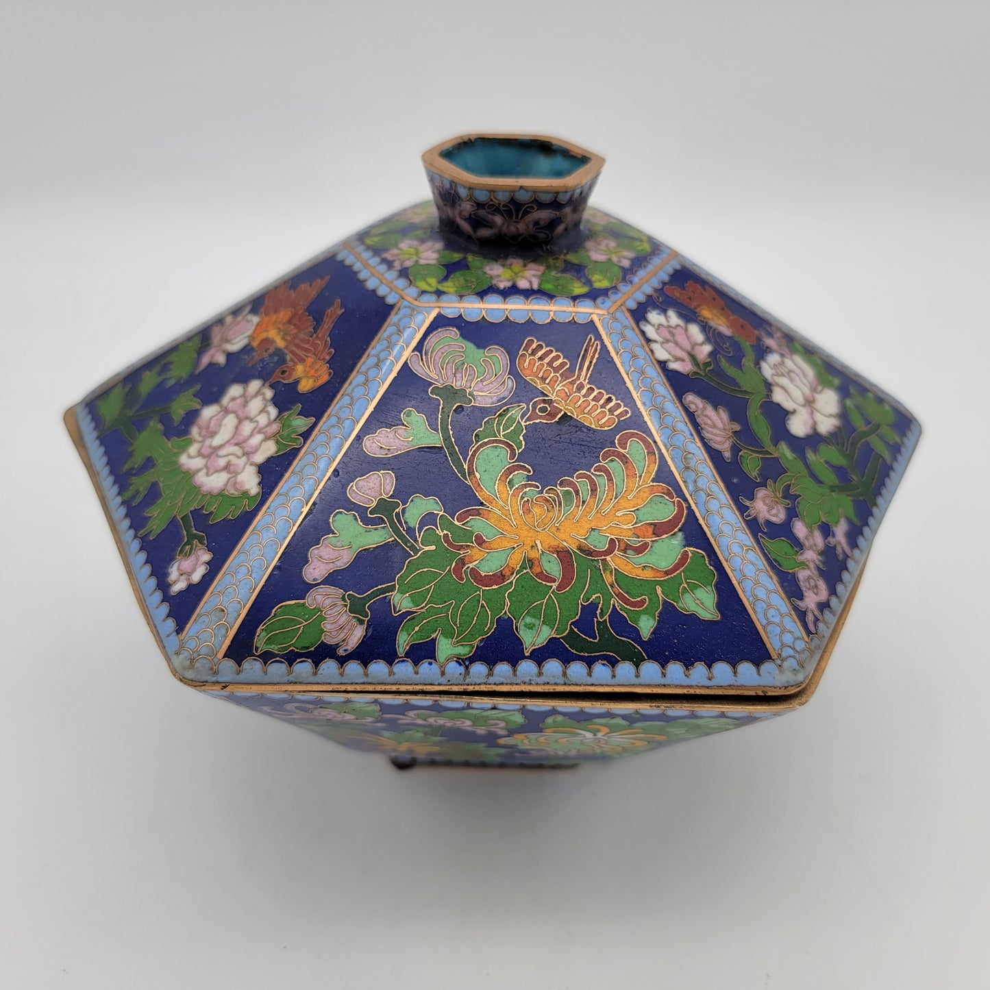 Chinese Cloisonne Hexagon Lidded Bowl