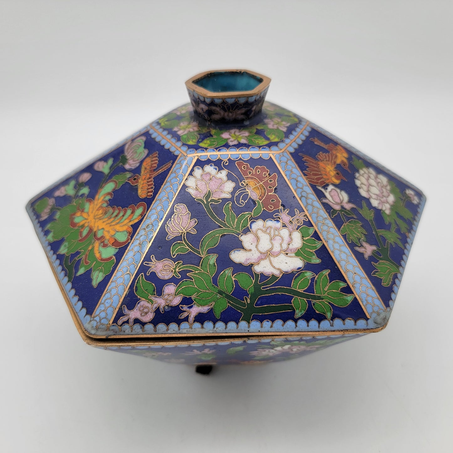 Chinese Cloisonne Hexagon Lidded Bowl