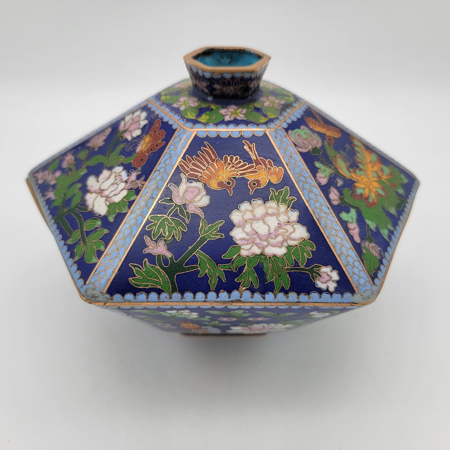 Chinese Cloisonne Hexagon Lidded Bowl