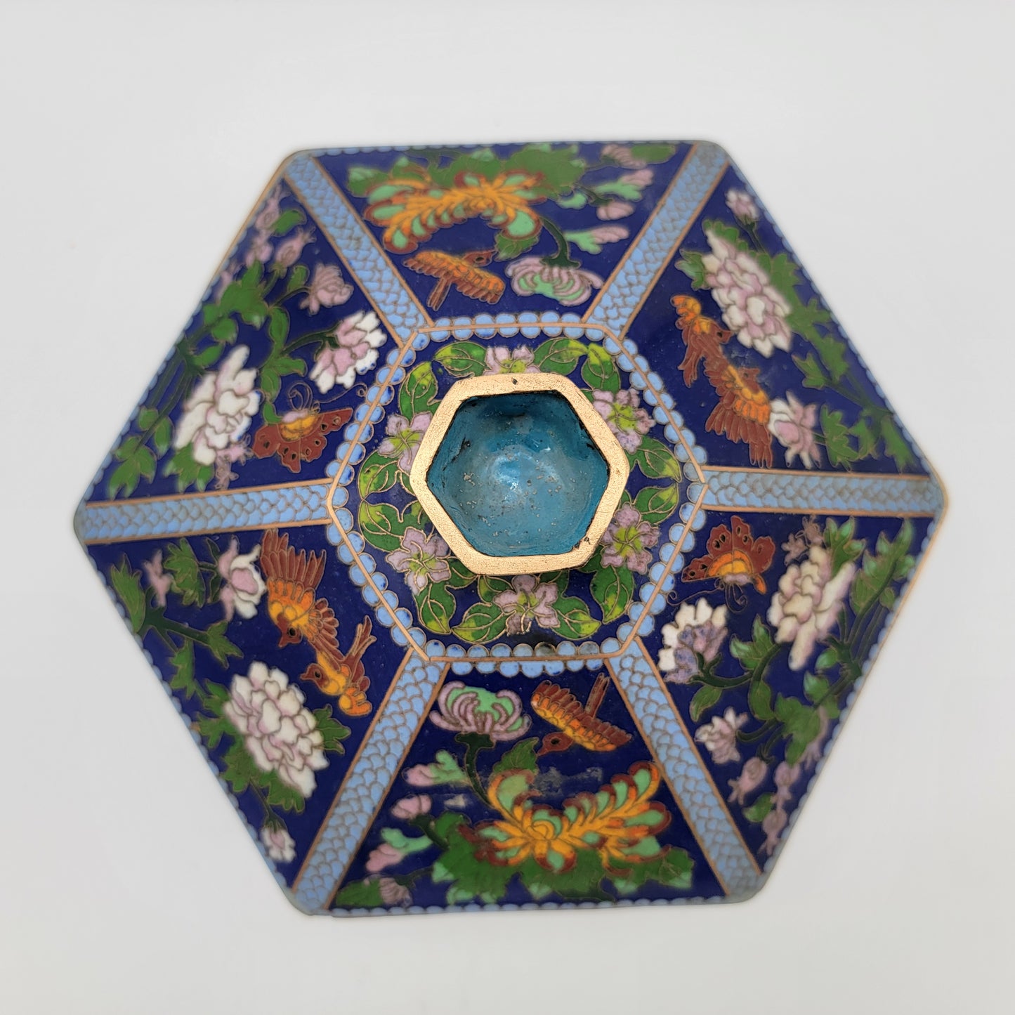 Chinese Cloisonne Hexagon Lidded Bowl