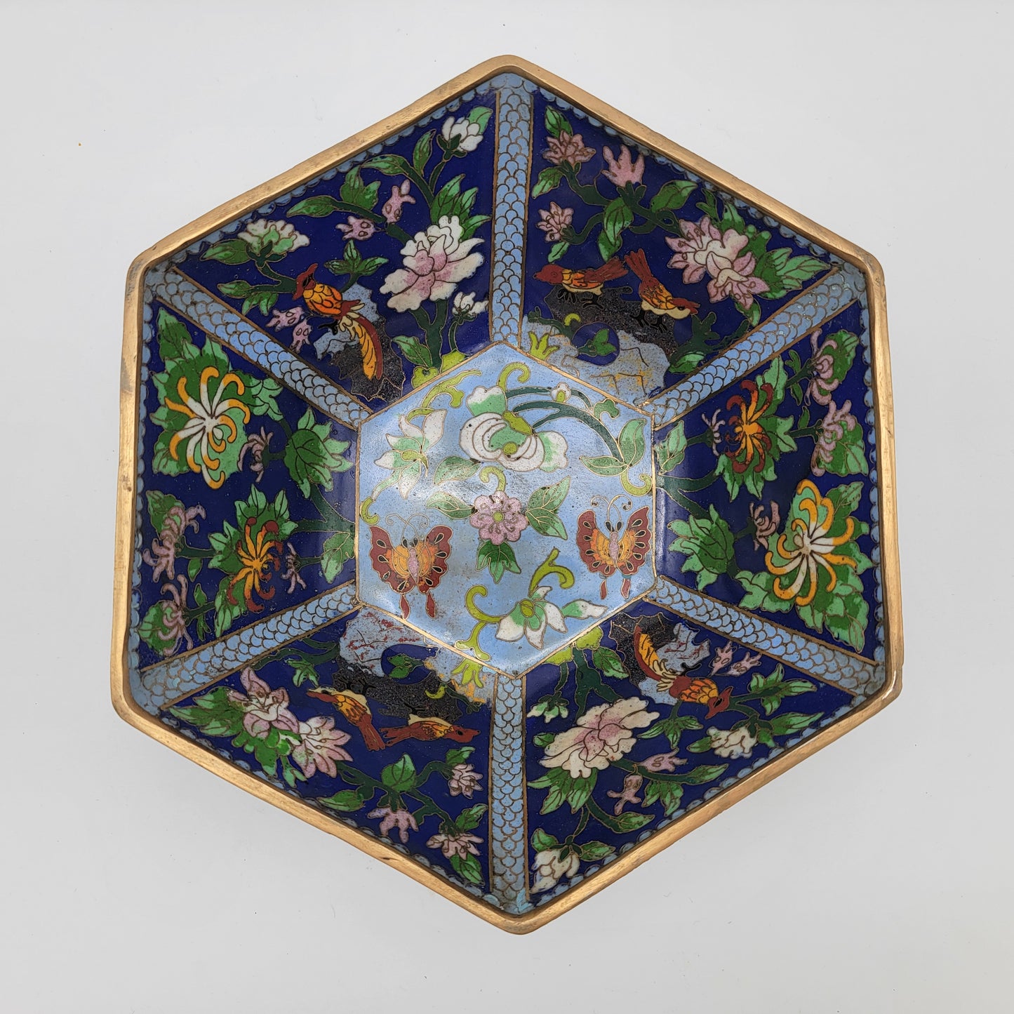 Chinese Cloisonne Hexagon Lidded Bowl