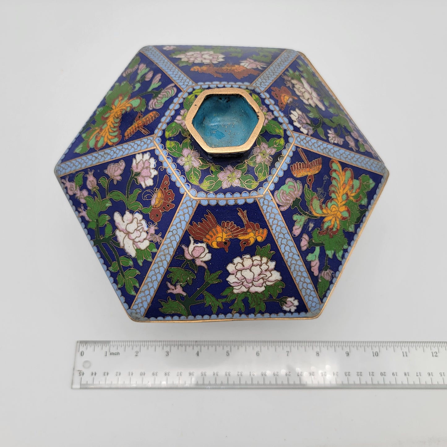 Chinese Cloisonne Hexagon Lidded Bowl