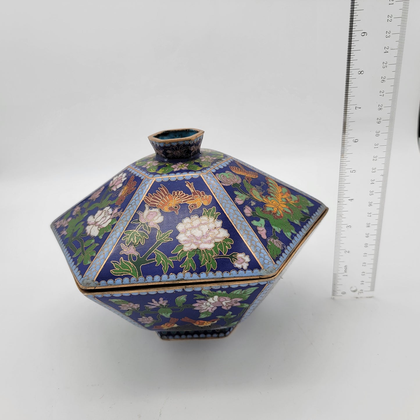 Chinese Cloisonne Hexagon Lidded Bowl