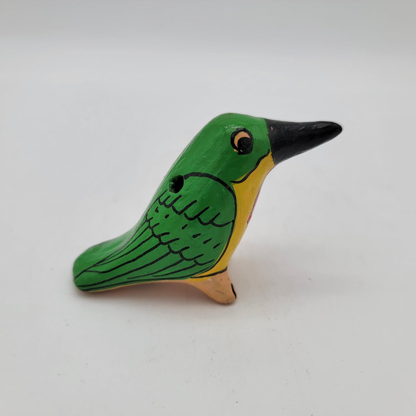 Mexican Pottery Bird Ocarina Green and Yellow