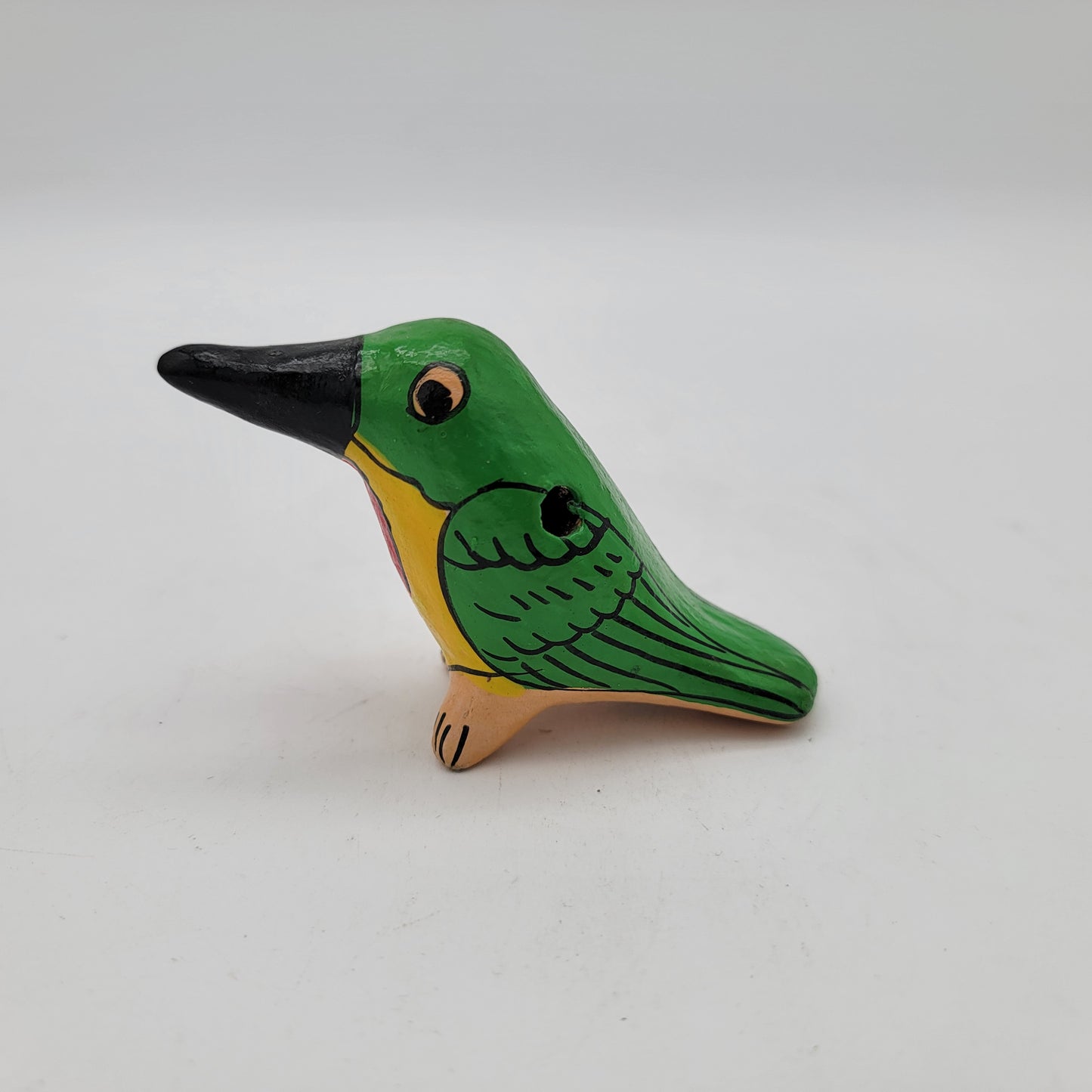 Mexican Pottery Bird Ocarina Green and Yellow