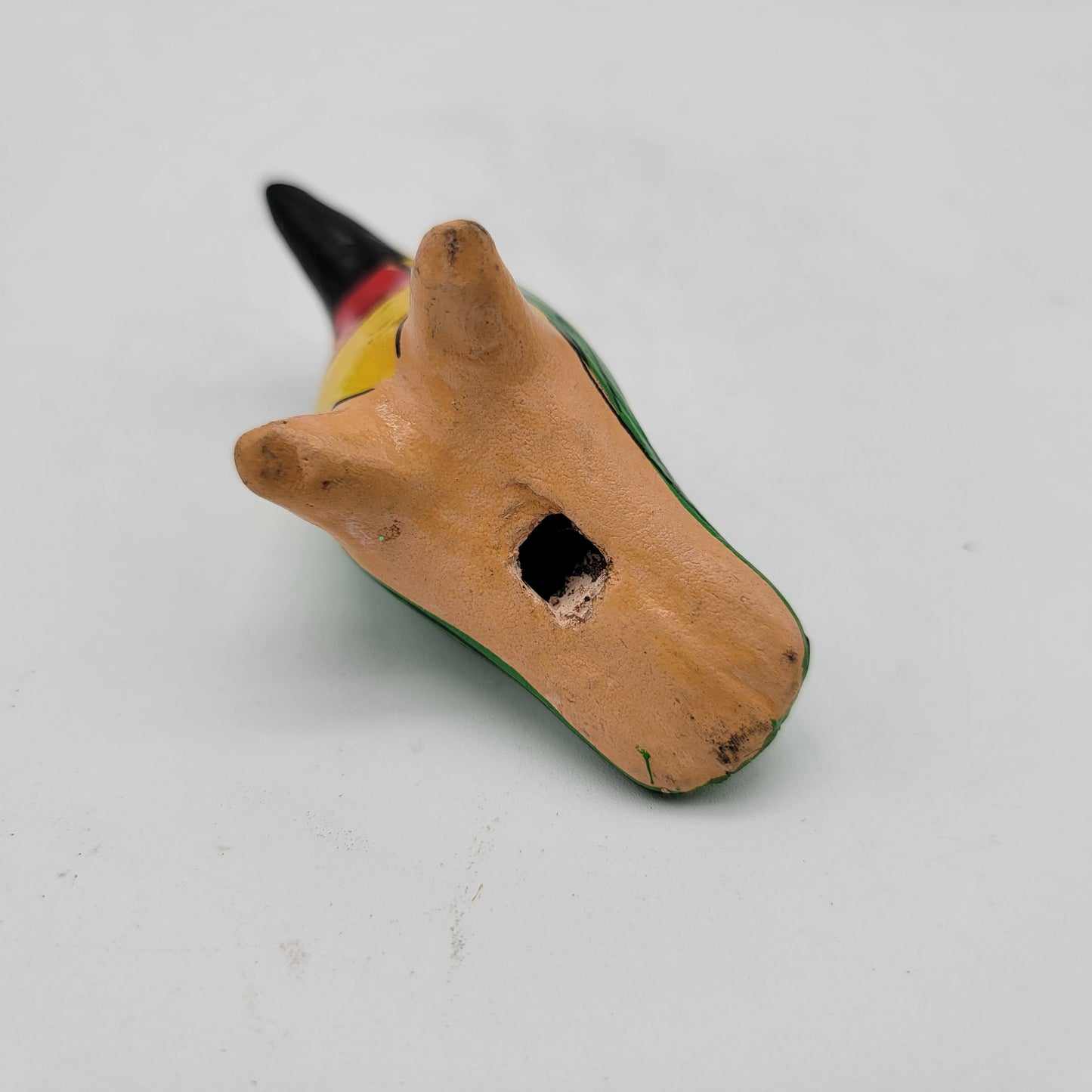 Mexican Pottery Bird Ocarina Green and Yellow