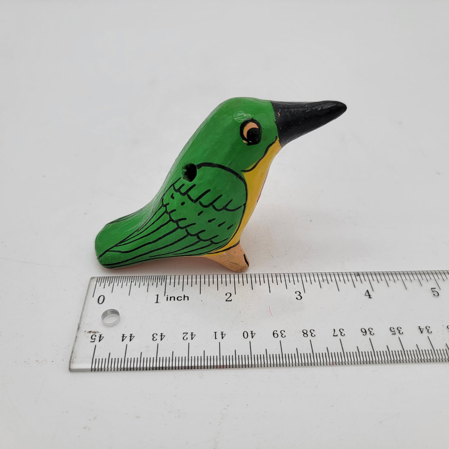 Mexican Pottery Bird Ocarina Green and Yellow