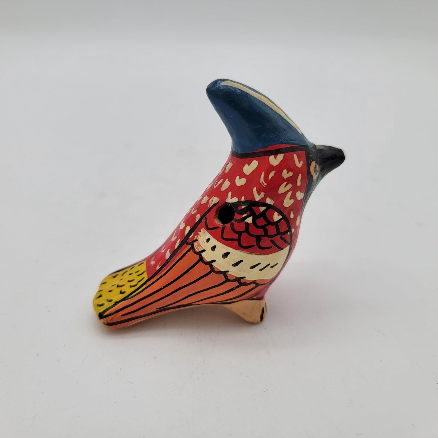 Mexican Pottery Bird Ocarina Red with Pointy Head