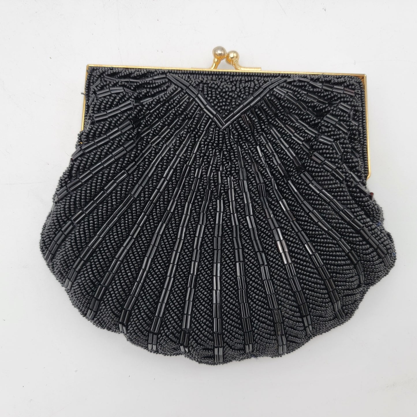 Black Beaded Clamshell Handbag Purse