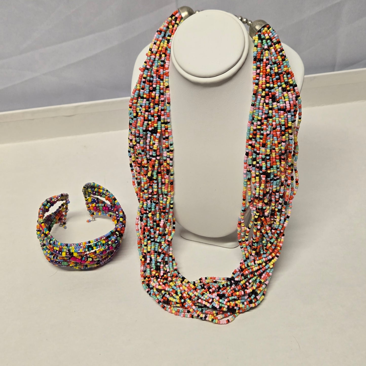 Colorful Multistrand Beaded Necklace and Bracelet