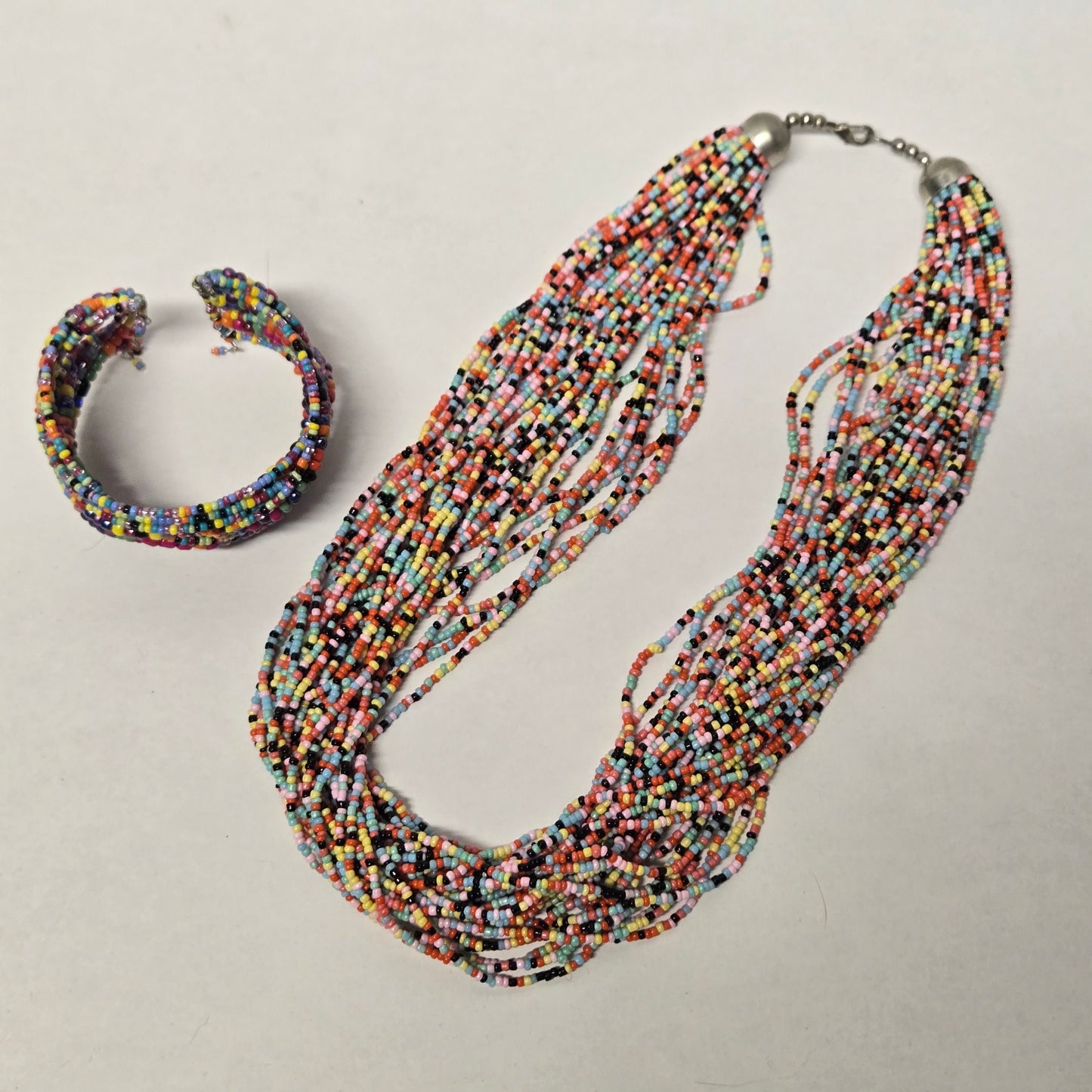 Colorful Multistrand Beaded Necklace and Bracelet