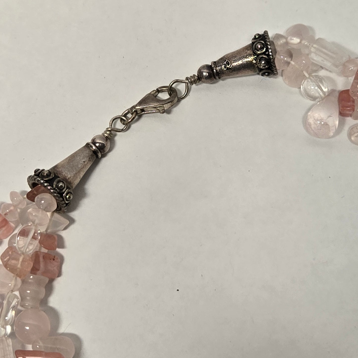 Triple Strand Rose Strawberry Quartz Crystal Necklace