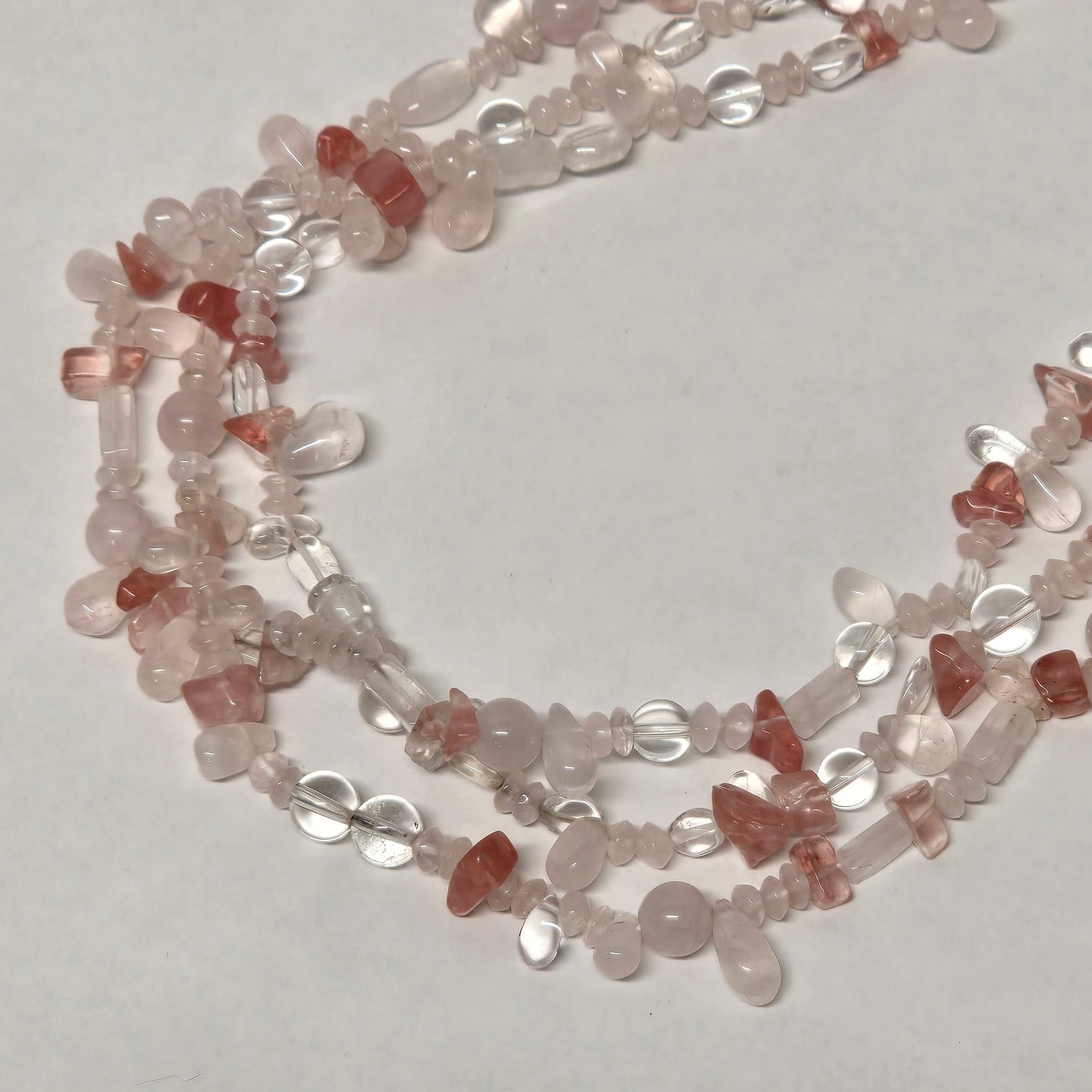 Triple Strand Rose Strawberry Quartz Crystal Necklace