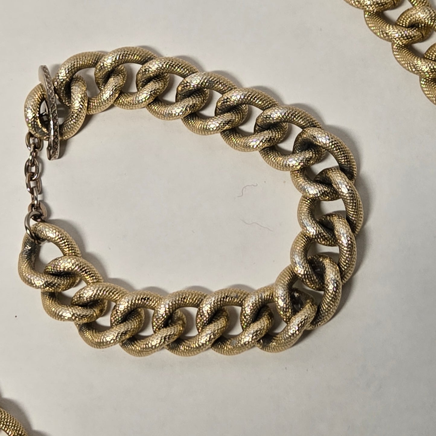 Vintage 1975 AVON Gilded Chunky Textured Curb Chain Toggle Necklace & Bracelet