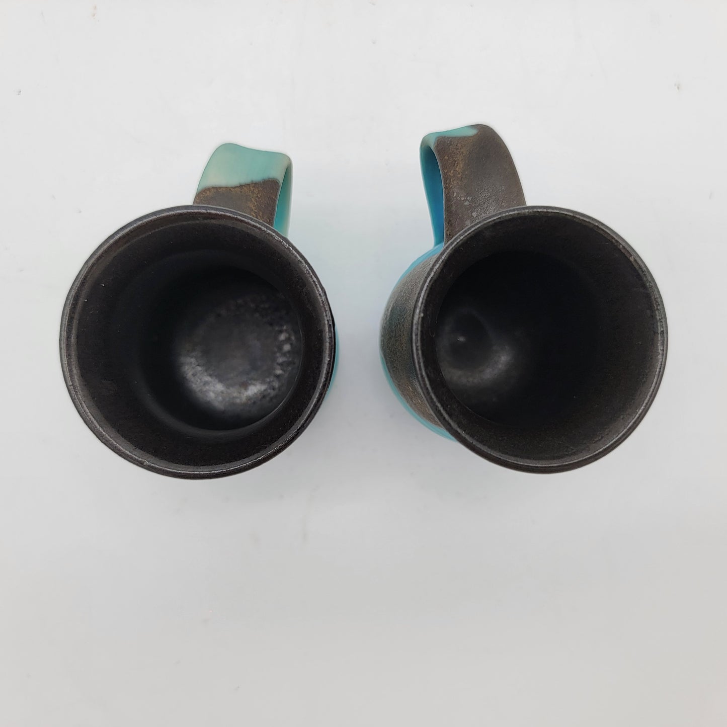 Beautiful Pair of Blue Pottery Small Cups with Brown Drip Glaze