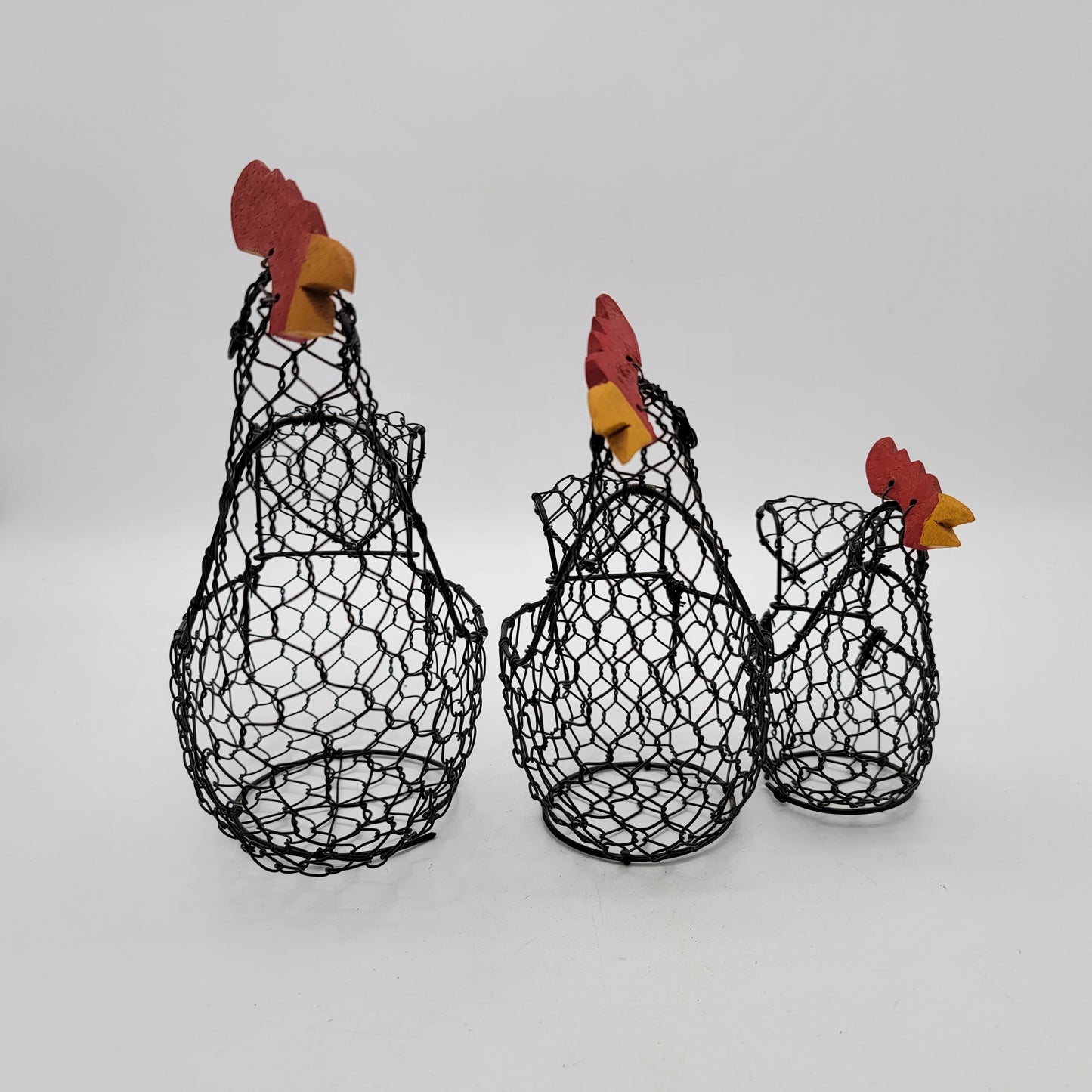 Set of 3 Primitive Chicken Wire Rooster Baskets