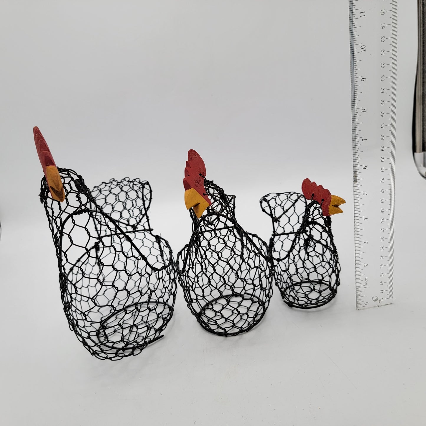 Set of 3 Primitive Chicken Wire Rooster Baskets