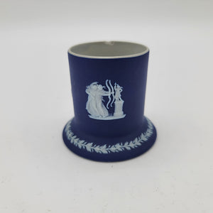 Dark Blue Wedgwood Jasperware Match Holder With Classical Relief Motifs England as found