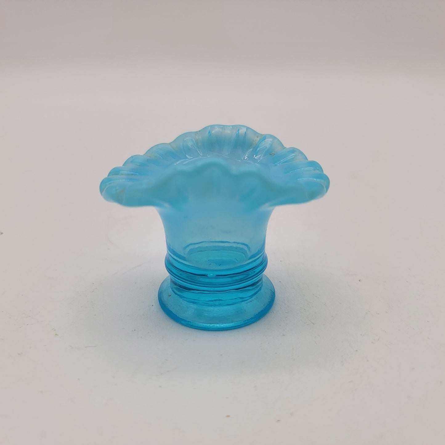 1940's Fenton Blue Opalescent #37 Mini Vase or Toothpick Double Crimped