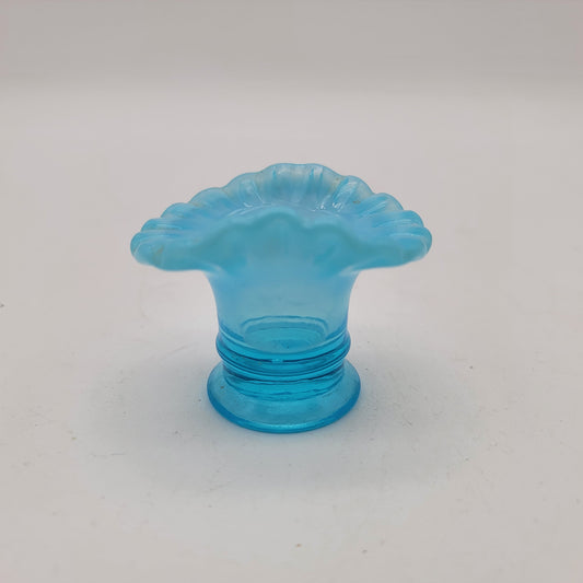 1940's Fenton Blue Opalescent #37 Mini Vase or Toothpick Double Crimped