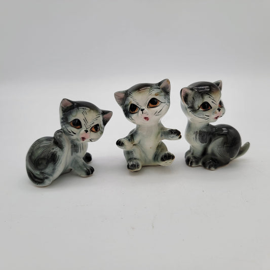 Set of 3 Mid Century Porcelain Kittens Cats Figurines