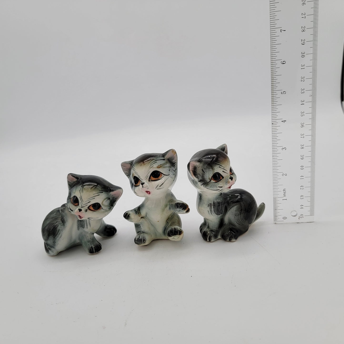 Set of 3 Mid Century Porcelain Kittens Cats Figurines