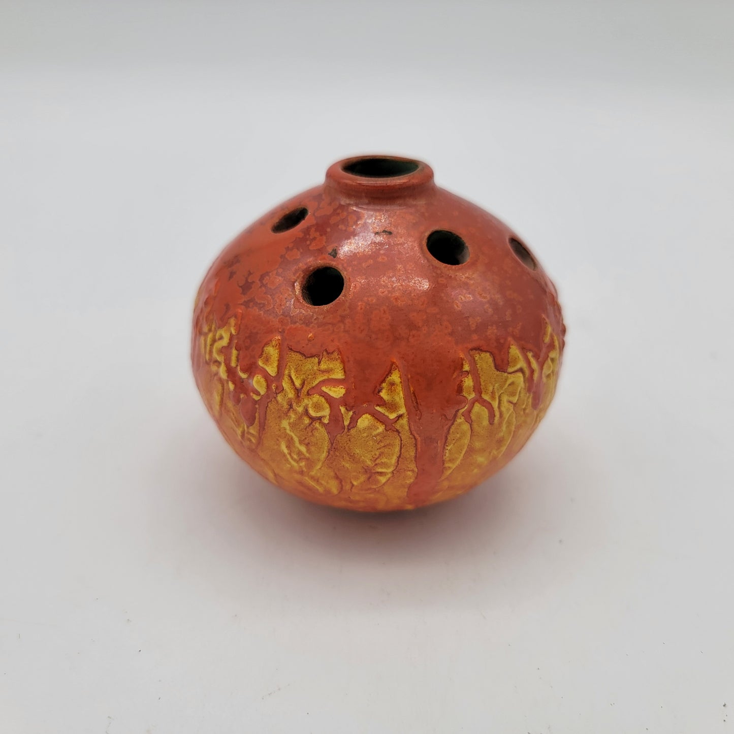 Mid-century Tófej Ceramic Ikebana Retro Hungarian Orange Lava Glazed Vase