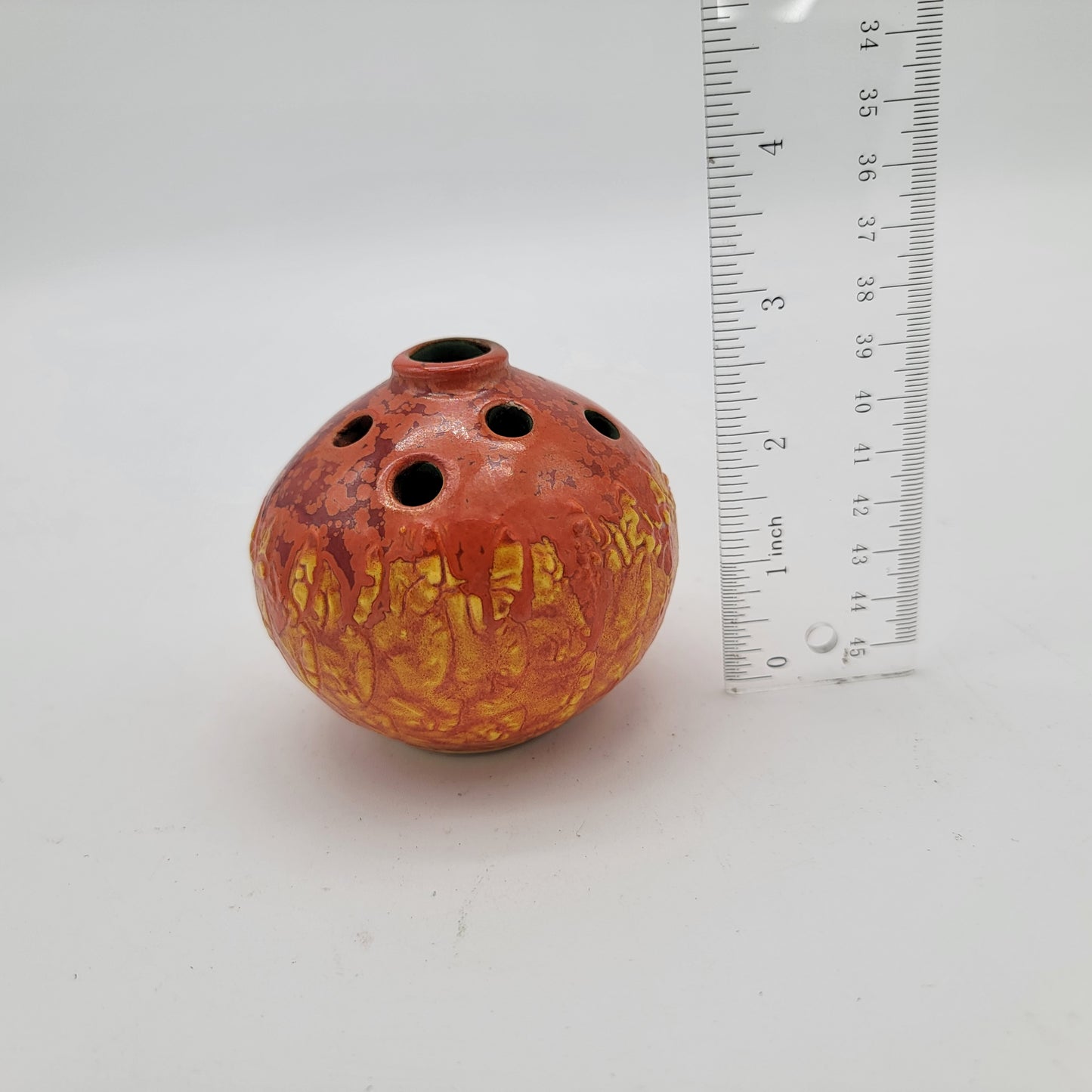 Mid-century Tófej Ceramic Ikebana Retro Hungarian Orange Lava Glazed Vase