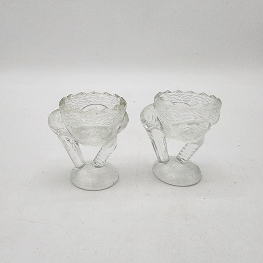 Pair of Pressed Glass Stork Bird Egg Cups