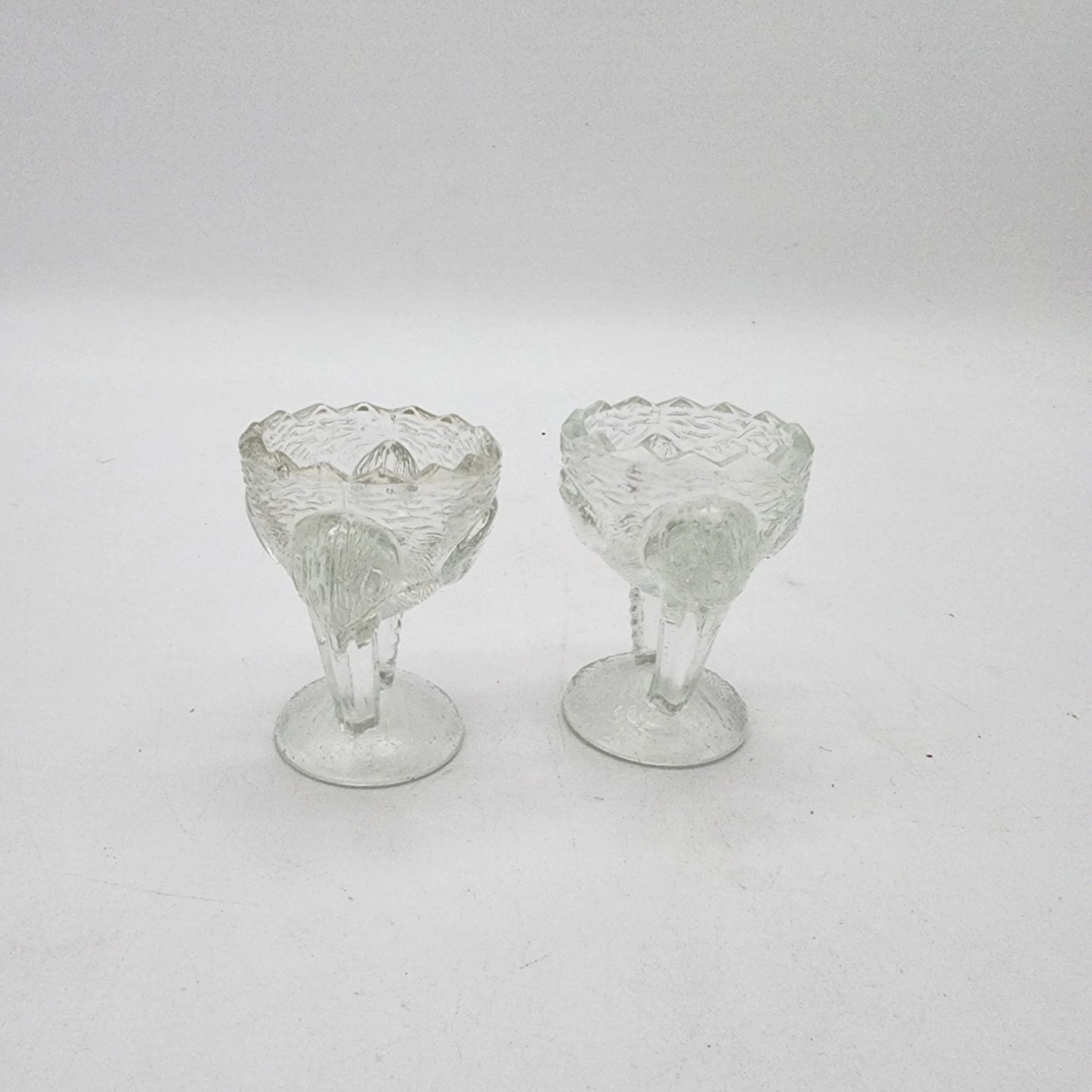 Pair of Pressed Glass Stork Bird Egg Cups