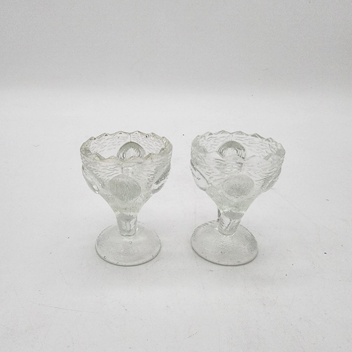 Pair of Pressed Glass Stork Bird Egg Cups