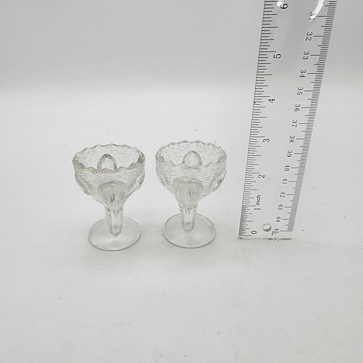 Pair of Pressed Glass Stork Bird Egg Cups