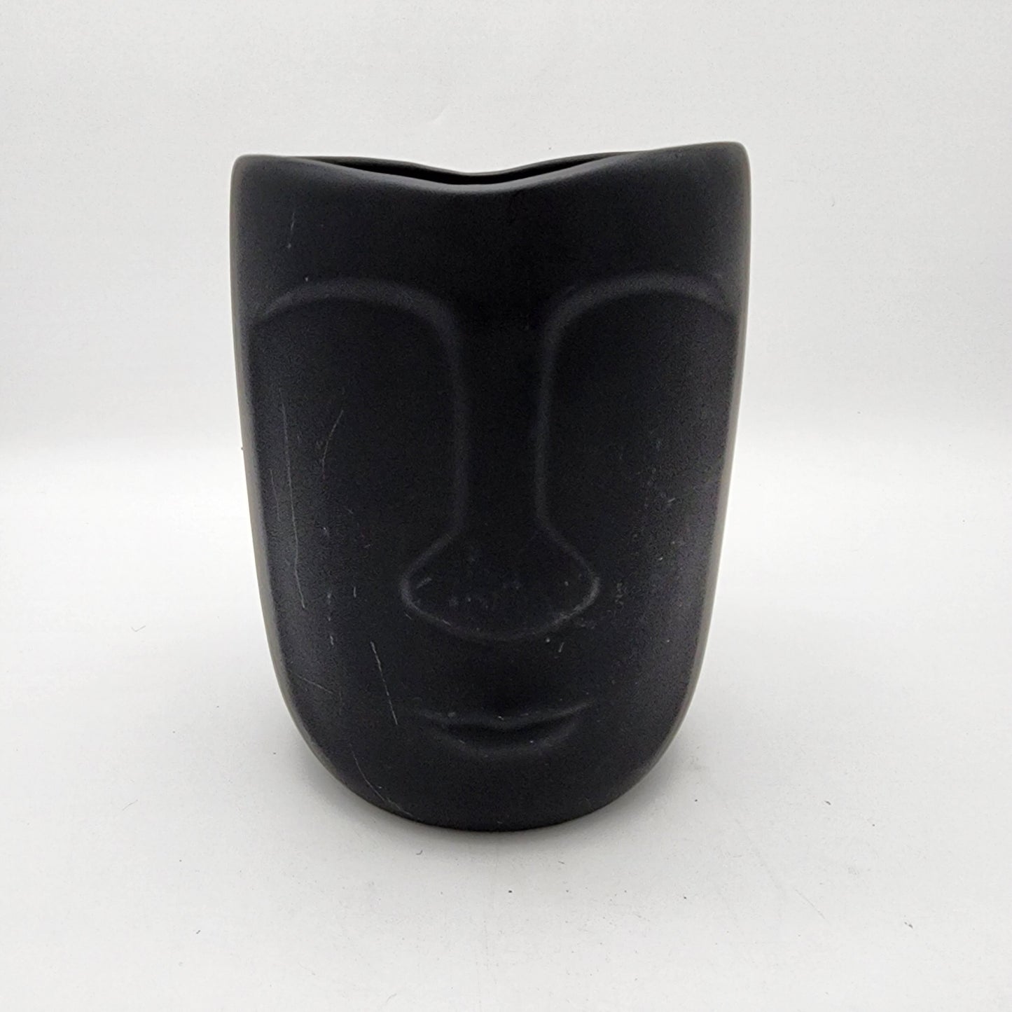 Black Pottery Face Vase 8"