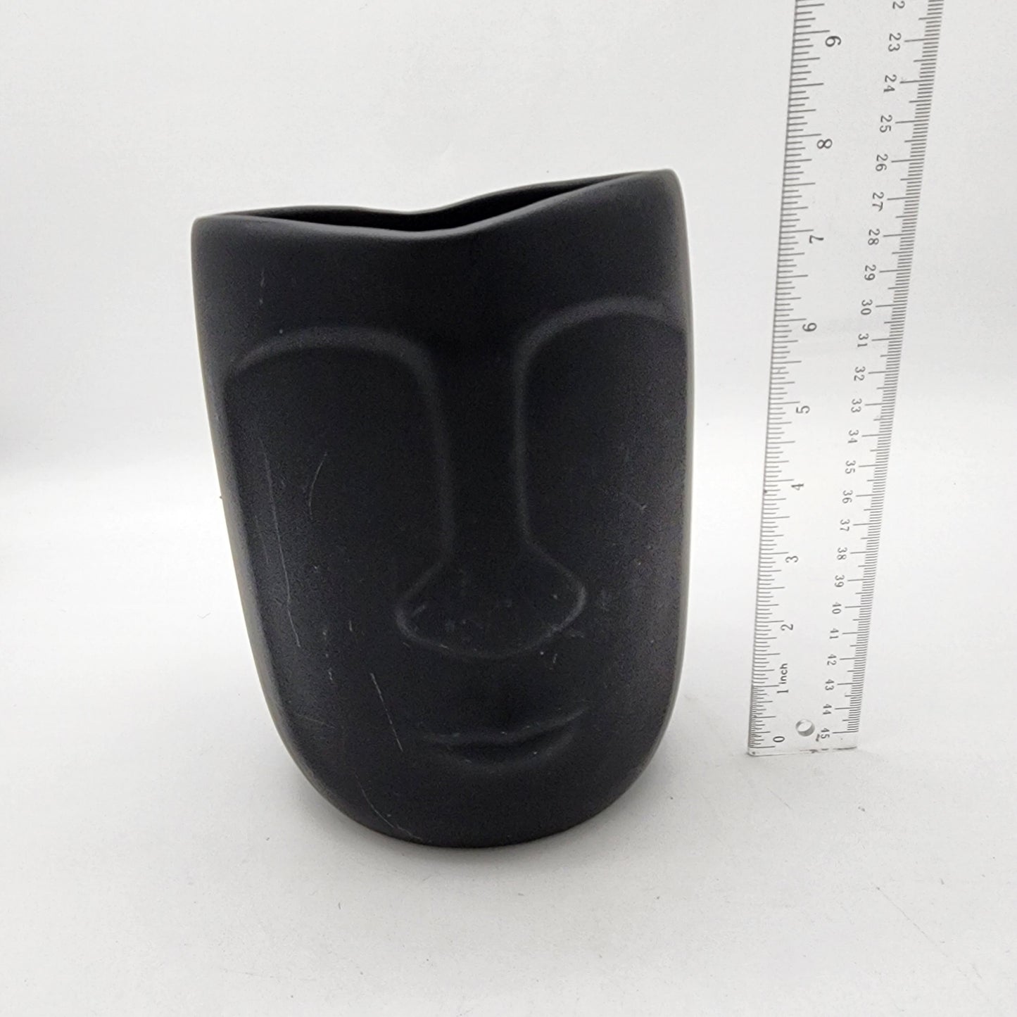 Black Pottery Face Vase 8"