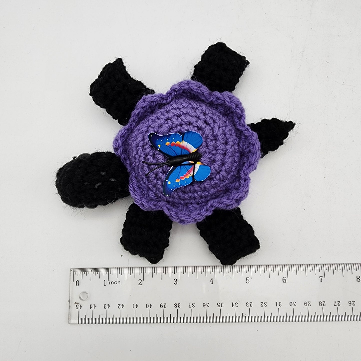 Hand Crocheted Turtle Purple with Butterfly