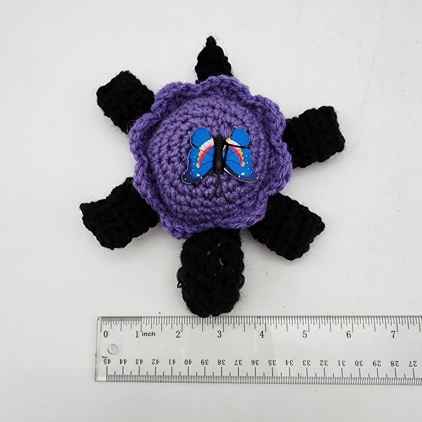 Hand Crocheted Turtle Purple with Butterfly