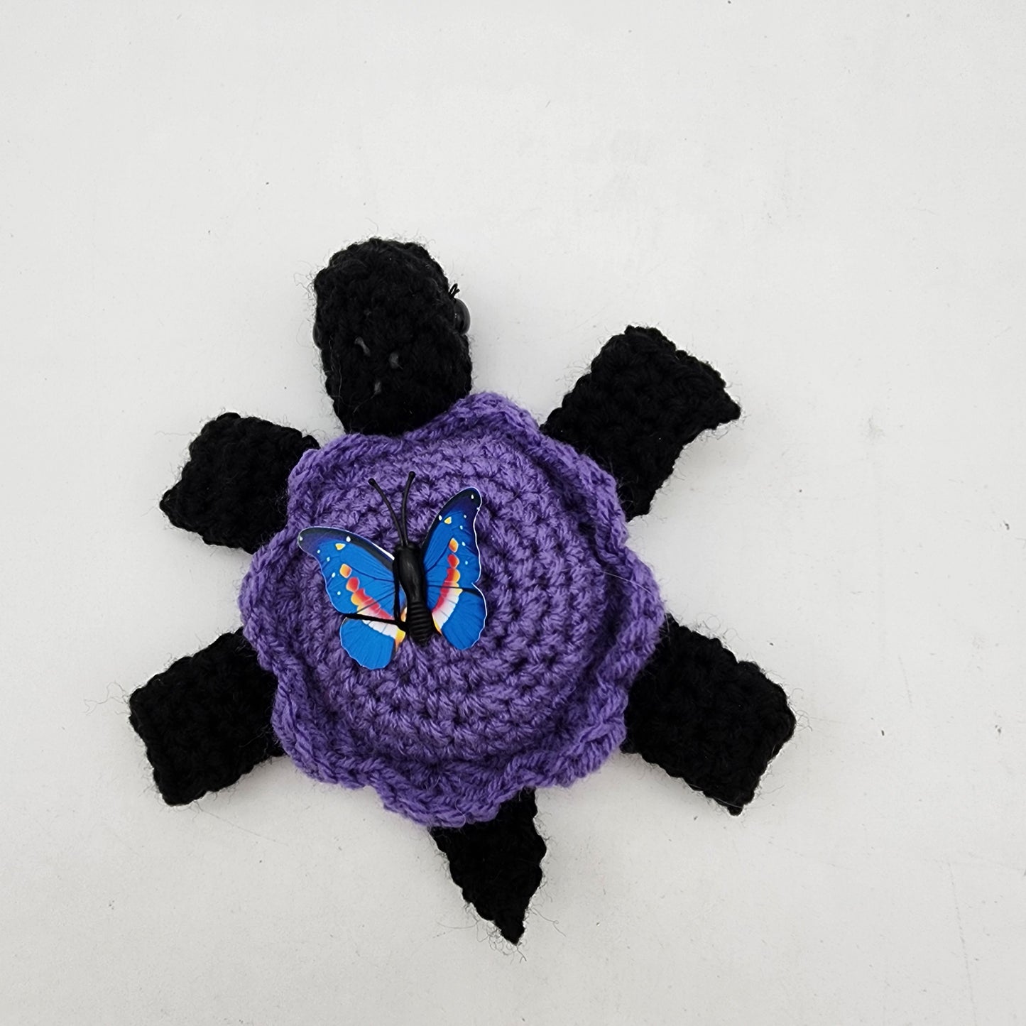 Hand Crocheted Turtle Purple with Butterfly