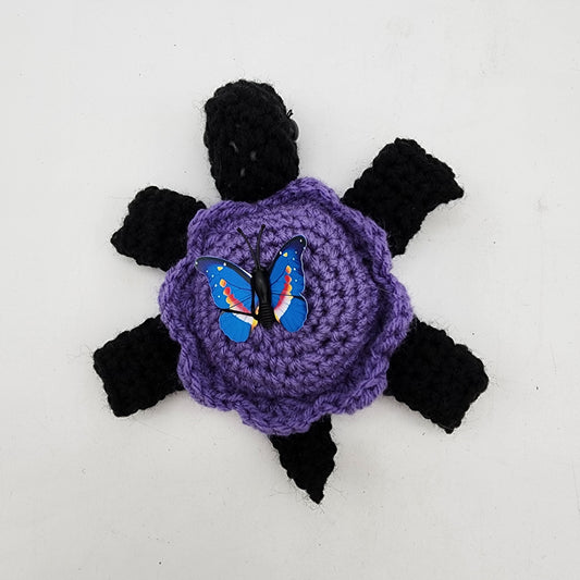 Hand Crocheted Turtle Purple with Butterfly
