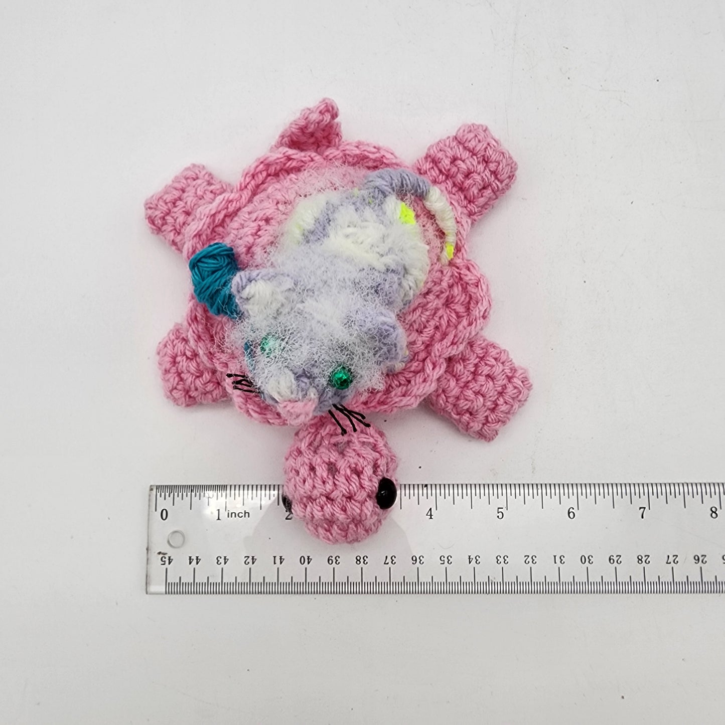 FOR JULEE - Hand Crocheted Turtle Pink with Fuzzy Kitten