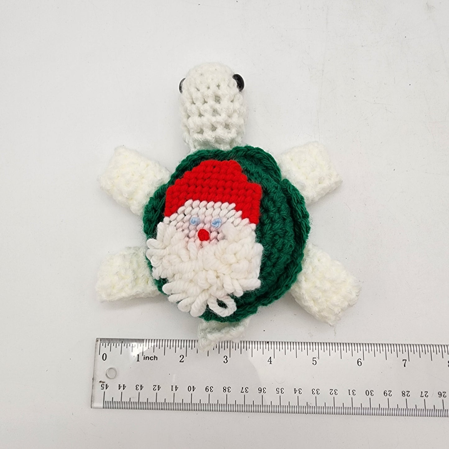 Hand Crocheted Turtle Green and White with Santa Claus