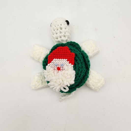 Hand Crocheted Turtle Green and White with Santa Claus