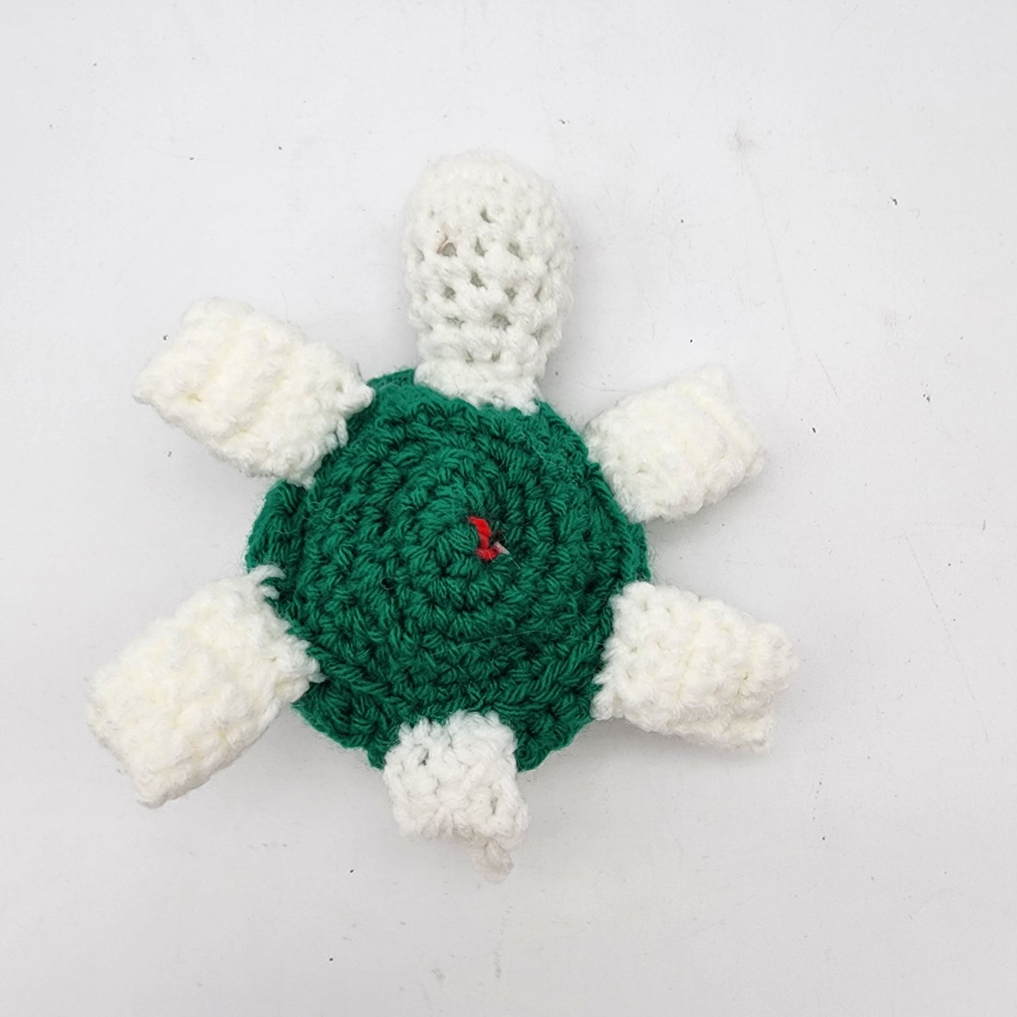 Hand Crocheted Turtle Green and White with Santa Claus