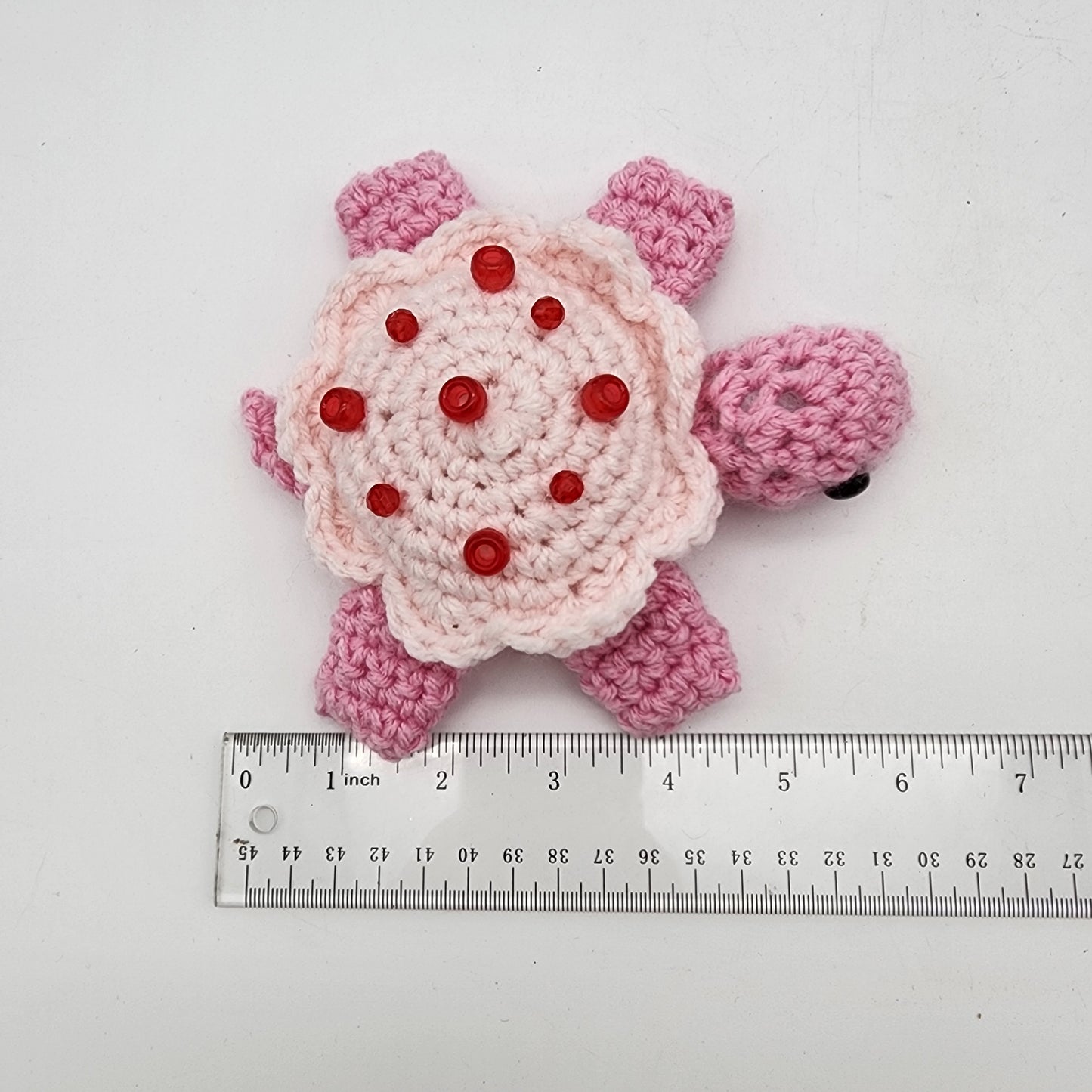 Hand Crocheted Turtle Pink on Pink with Beaded Shell