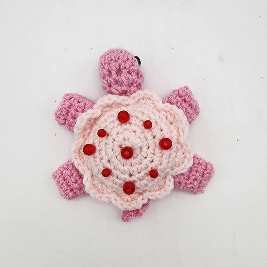 Hand Crocheted Turtle Pink on Pink with Beaded Shell