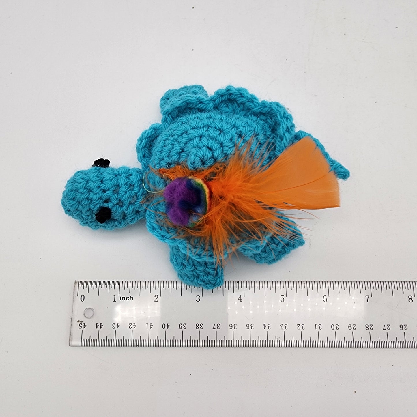 FOR CARRIE S - Hand Crocheted Turtle Blue Cat Toy