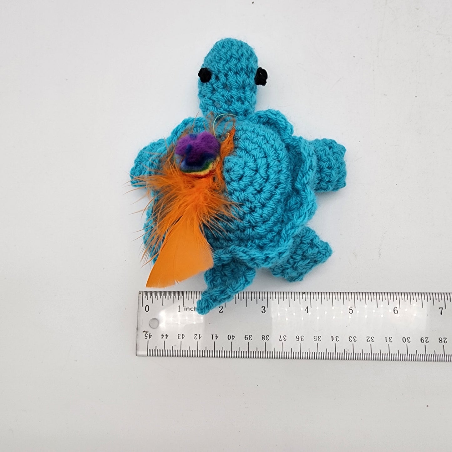 FOR CARRIE S - Hand Crocheted Turtle Blue Cat Toy