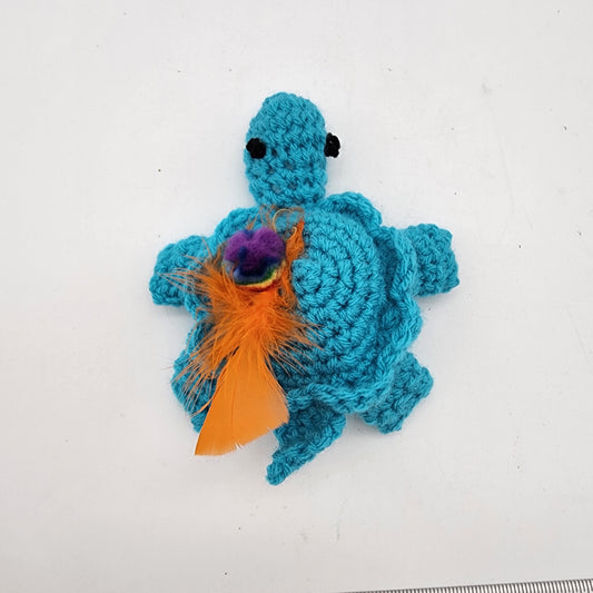 FOR CARRIE S - Hand Crocheted Turtle Blue Cat Toy